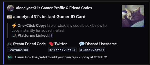GameHub Instant Gamer ID Card Screenshot